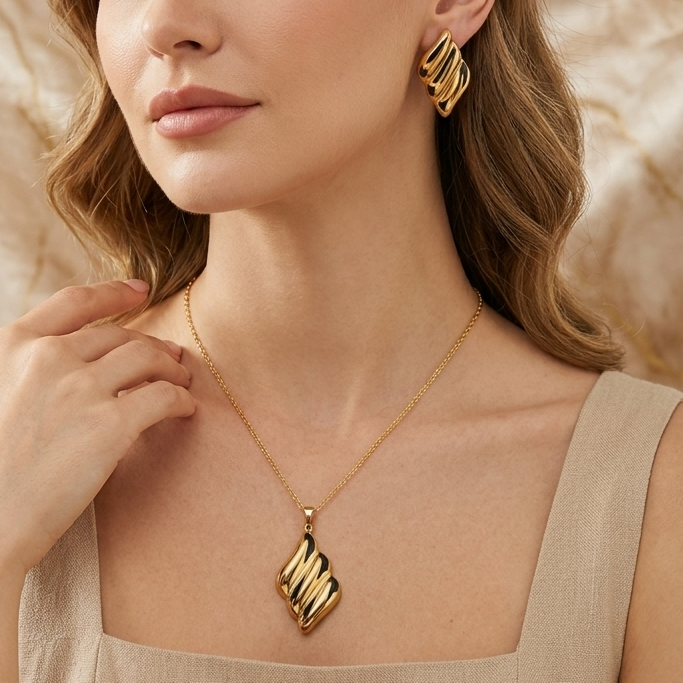 Anti Tarnish Combo Set with 1 Pair of Earring and Necklace