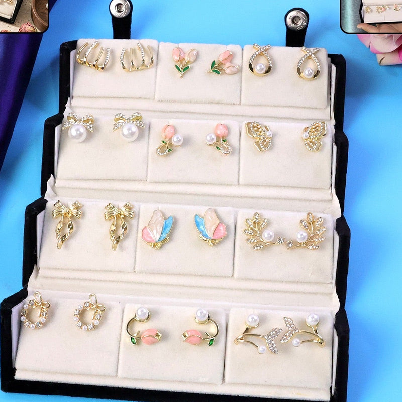 Trendy 12 pair Korean earring with box