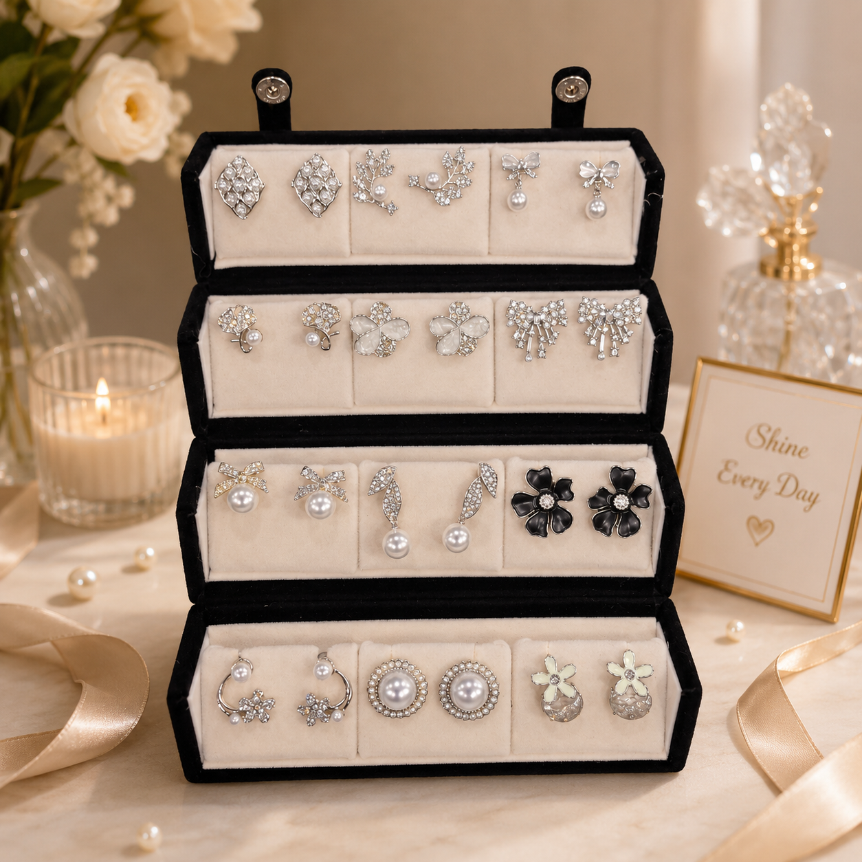 Trending 12 Pair Korean Earrings With (including trending flip box)(9670)