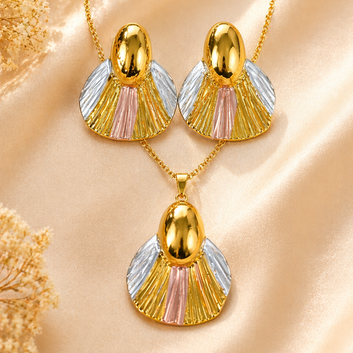 Anti Tarnish 3-Tone Combo Set with 1 pair of earring and Necklace 11