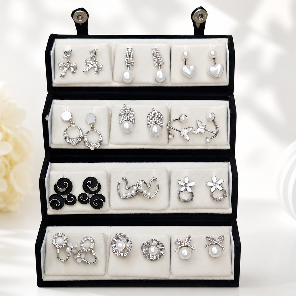 Trending 12 pair Korean Earring with(including trending flip box)      (4004)