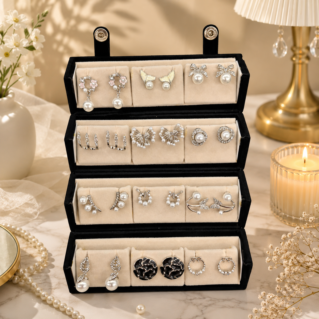 Trending 12 Pair Korean Earrings With (including trending flip box) (9669)