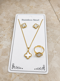 Anti Tarnish clover Necklace, ring ring and Earring combo set